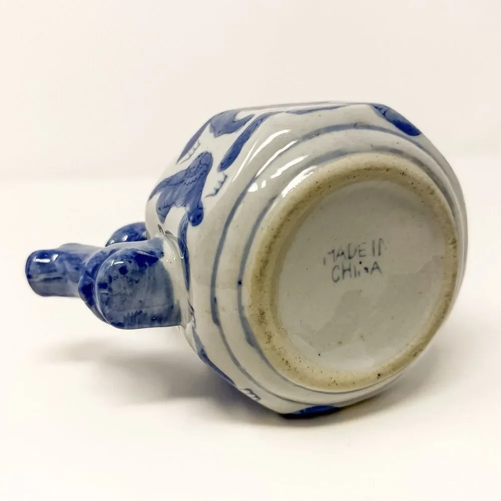 Blue White Foo Dog Porcelain Teapot Vase Chinese Guardian Lion Decor Planter